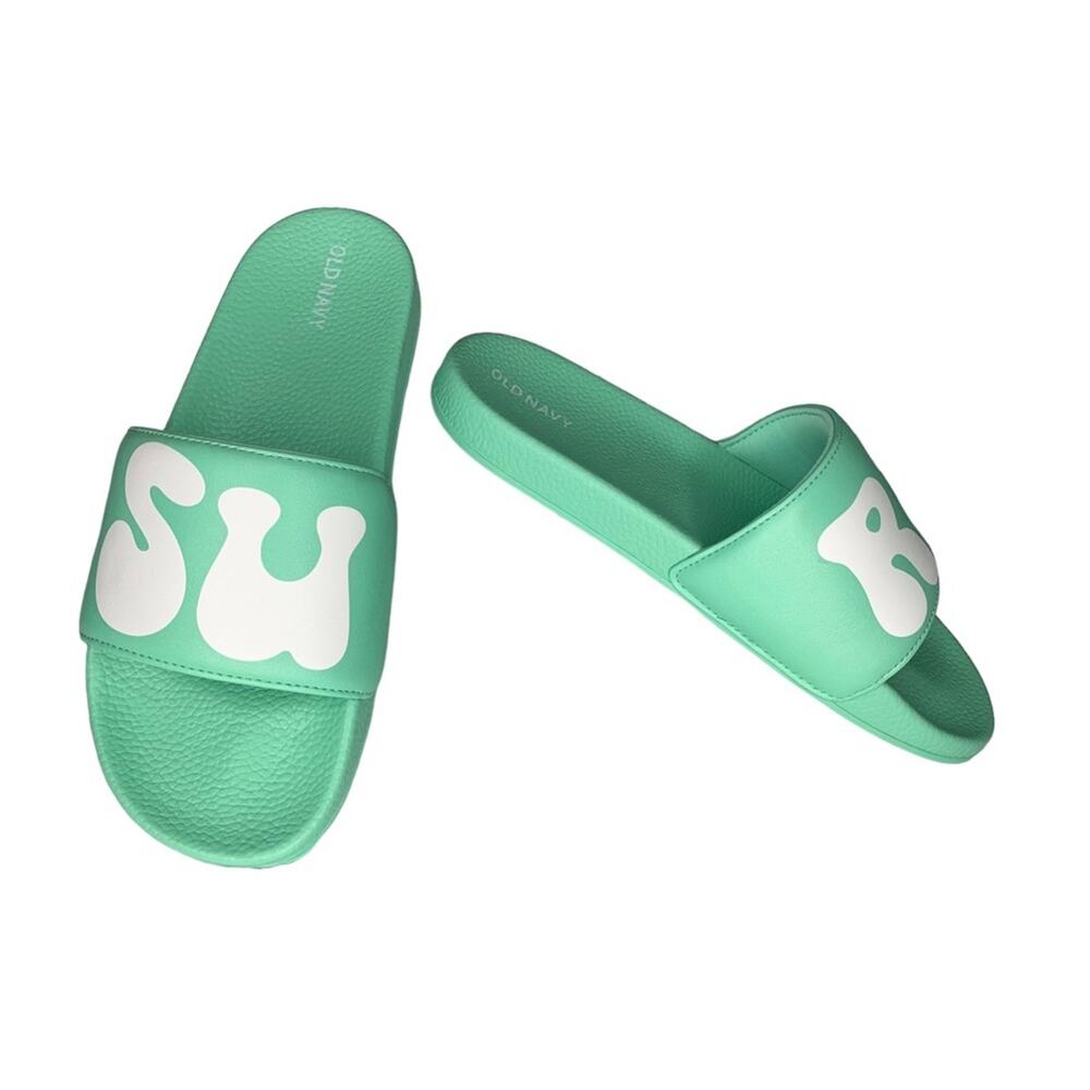 Old Navy NWOT Sandals Flip Flop Tail Logo Surf Print on White Size 5/6